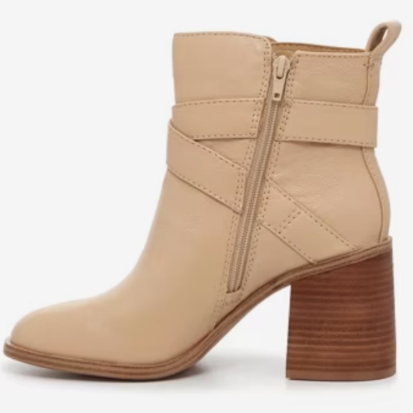 CROWN VINTAGE COURLA LEATHER BUCKLE BOOTIE BEIGE SIZE 8 - Picture 2 of 13